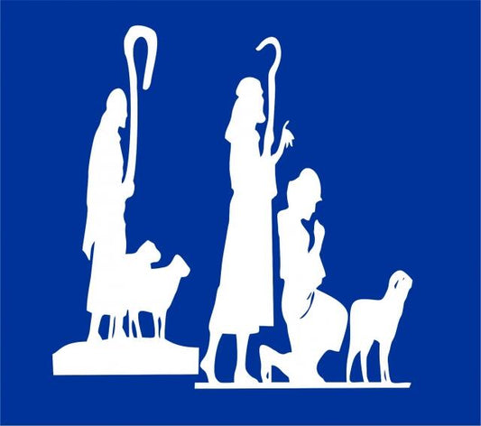 Nativity - Shepherds Kneeling Set Laser Cut Appliques (Size: with FUSIBLE - 10"H, Color: White - facing right)