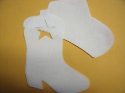 Cowboy Hat & Boot Laser Cut Appliques (Size: with FUSIBLE - 6"H, Color: White  , Direction: Facing left)