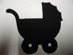 Baby Carriage Laser Cut Appliques (Size: with FUSIBLE - 5"W, Color: Black  , Direction: Facing left)
