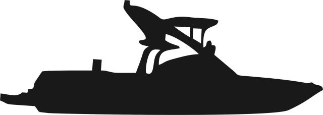 Ski Boat Silhouette Laser Cut Appliques (Size: 9"W, Direction: facing right)