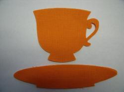 Tea Cup and Saucer Laser Cut Appliques (Size: With FUSIBLE- Set, Color: Orange  )
