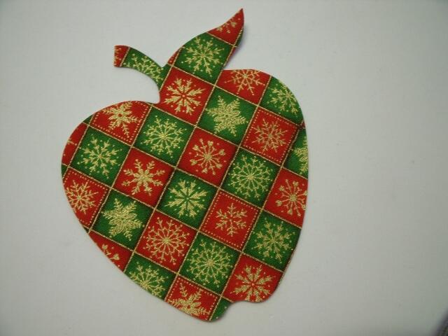 Christmas Apple Laser Cut Appliques (Size: with FUSIBLE - 4"H, Color: Red & Green Metallic Snowflakes)