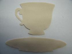 Tea Cup and Saucer Laser Cut Appliques (Size: Set, Color: Tan/Beige )