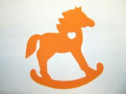 Rocking Horse Laser Cut Appliques (Size & Pricing: with FUSIBLE - 6"H, Color: Orange , Direction: Facing right)