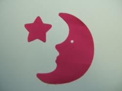 Moon & Star Laser Cut Appliques (Size: with FUSIBLE - 5"H, Color: Hot Pink  , Direction: Facing left)