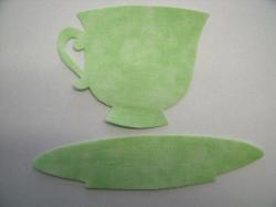 Tea Cup and Saucer Laser Cut Appliques (Size: Set, Color: Tonal - Pastel Green)