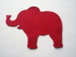 Elephant Laser Cut Appliques (Size: 4"W, Color: Red  , Directon: Facing left)