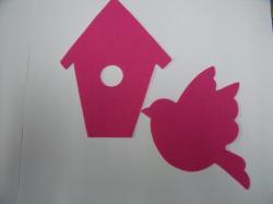 Bird with Birdhouse Set Laser Cut Applique  (Size: 5"H, Color: Hot Pink  )