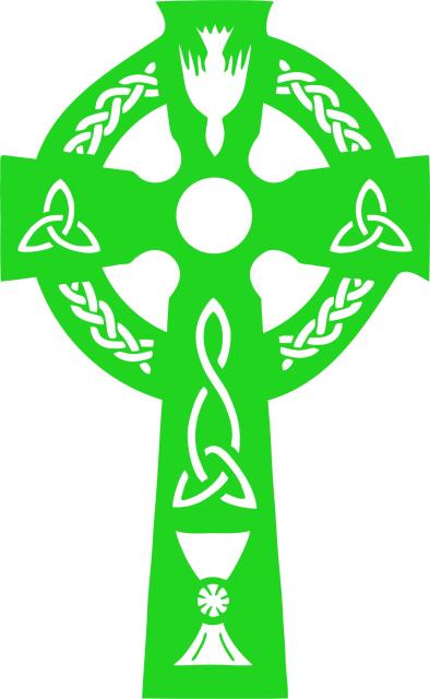 Cross #1 Silhouette Laser Cut Appliques (Size: with FUSIBLE - 8"H, Color: Green)