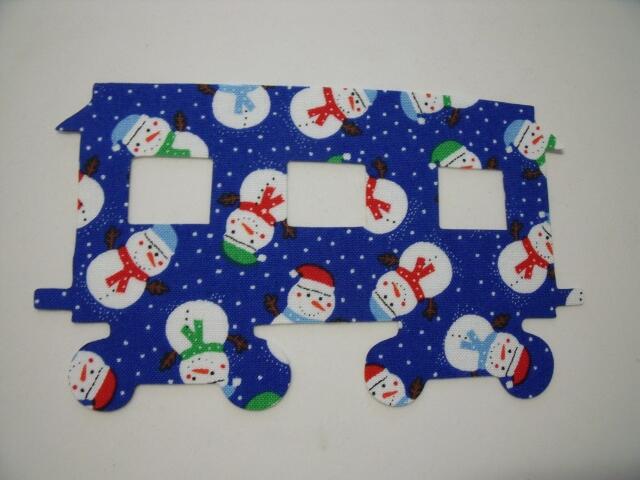 Christmas Train Passenger Car Laser Cut Appliques (Size: with FUSIBLE - 5"H, Color: Blue Snowmen)