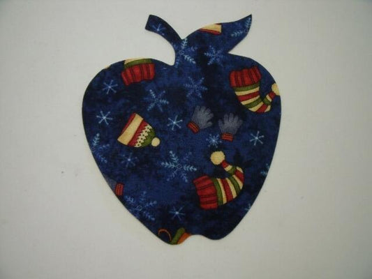 Christmas Apple Laser Cut Appliques (Size: with FUSIBLE - 6"H, Color: Blue Hats & Mittens)