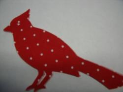 Christmas Cardinal  Laser Cut Appliques (Size: 6"H, Color: Red w/mini Dots, Direction: Facing right)
