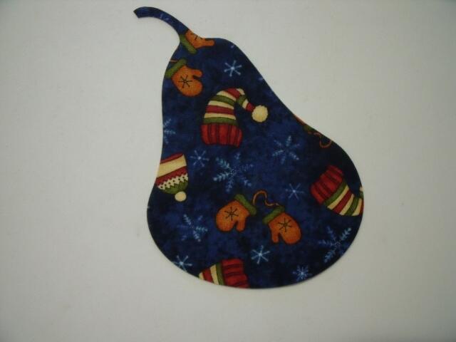 Christmas Pear Laser Cut Appliques (Size: with FUSIBLE - 4"H, Color: Blue Hats & Mittens)