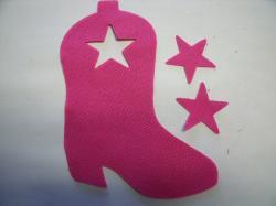 Cowboy Boot Laser Cut Appliques (Size: with FUSIBLE - 5"H, Color: Hot Pink  , Direction: Facing right)