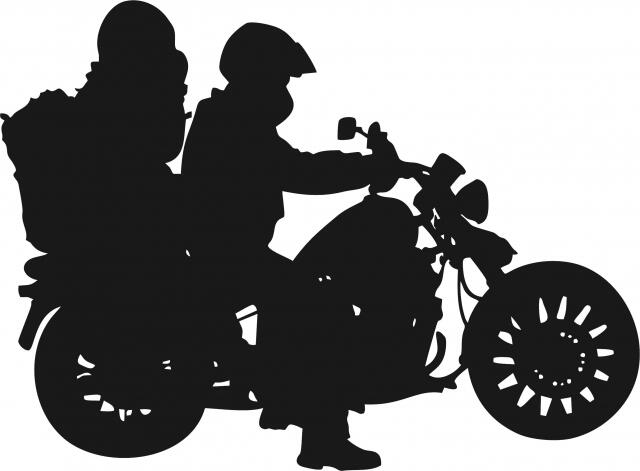 Motorcycle with Couple Riding Silhouette Laser Cut Appliques (Size: 10"W, Direction: facing right)